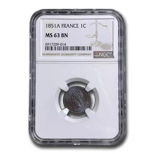 1851-A France Centime MS-63 NGC (Brown) - Picture 1 of 3
