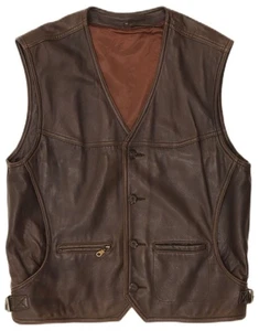 VINTAGE Mens Leather Gilet IT 48 Medium Brown Leather BZ10 - Picture 1 of 3