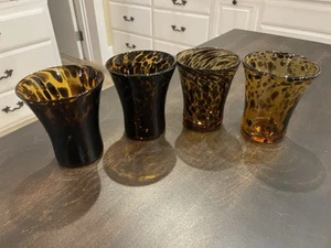 Set of 4 Vintage Murano Style 4.5" Tortoise Shell Glasses LEOPARD Hand-Blown 148 - Picture 1 of 8