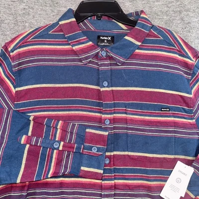 Camisa de Franela Orgánica Hurley Para Hombres XL Manga Larga Rayas Abotonada Informal NUEVA Foto 1 de 4
