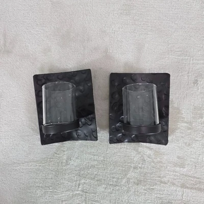 Wall Hanging Candle Sconces Brown Hammered Metal Glass Votive Cover Set 2 Unbran - Image 1 of 4