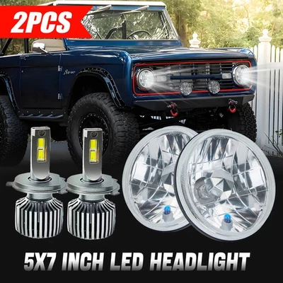 Faros LED redondos de 7 pulgadas para Ford Deluxe 1939-1951 lente de vidrio y bombillas H4 2 un. Foto 1 de 4