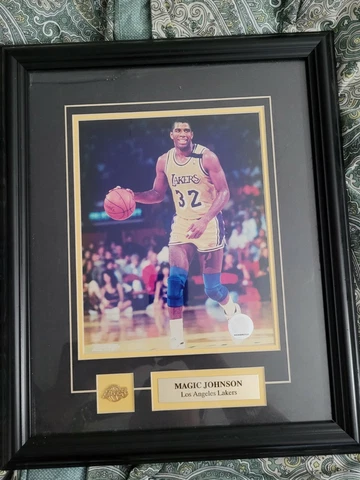 Magic Johnson Los Angeles Lakers Glass Frame With Lakers Pin Cover