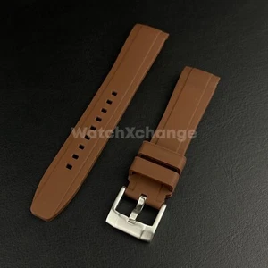 Brown 20 22mm Rubber Curved End Watch Strap Band Made For Rolex Submariner GMT - Picture 1 of 5