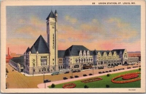 Postal de San Luis, Missouri "UNION STATION" Street View / Curteich Linen - 1939 - Imagen 1 de 2