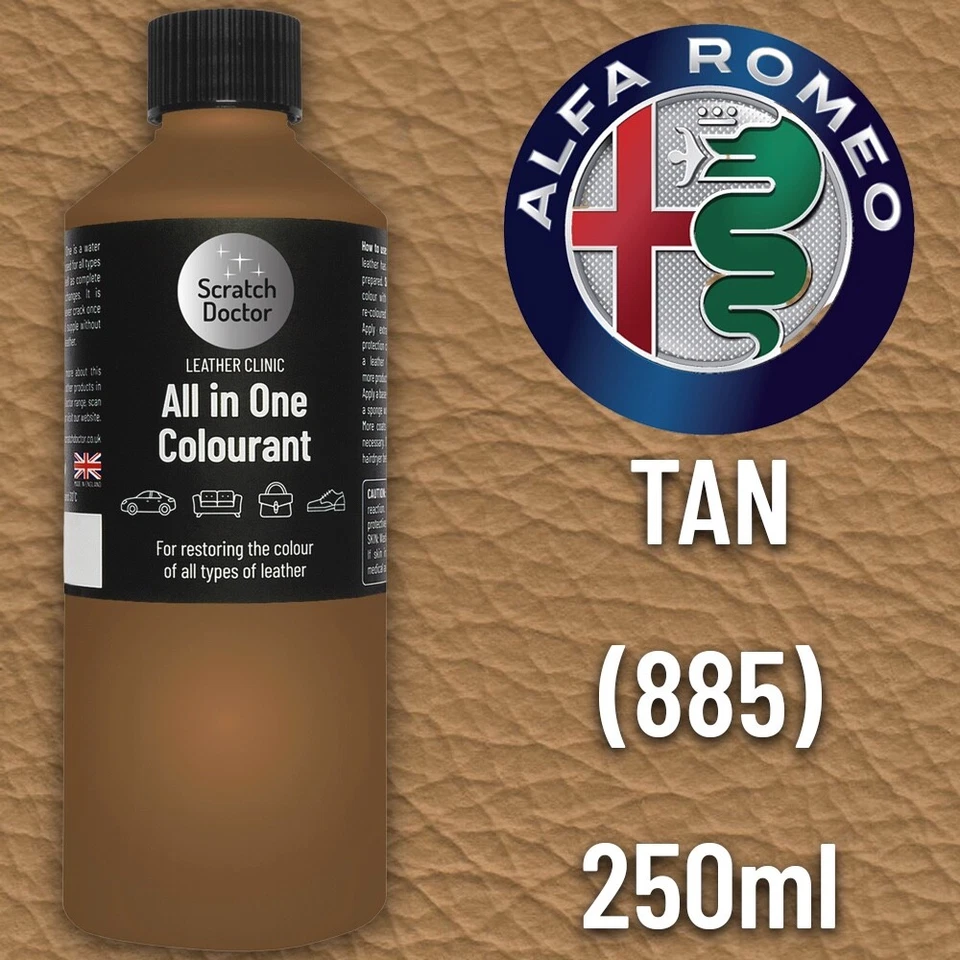 THE SCRATCH DOCTOR Pintura de cuero ALFA ROMEO ASIENTO DE COCHE BRONCEADO 885 todo en uno 250 ml tinte para reparación