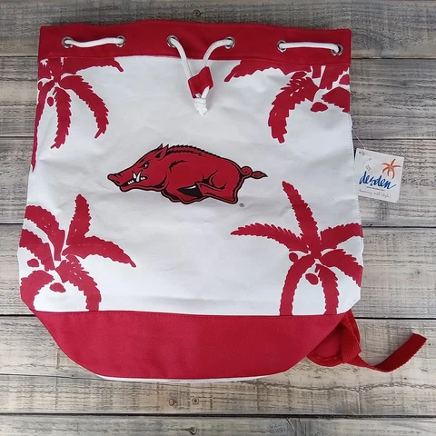 Arkansas Razorbacks Red & White Drawstring Canvas Bag Single Strap Backpack Cover