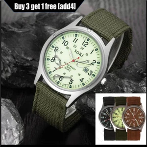 Military Army Mens Watch Date Canvas Strap Analog Quartz Sport Wrist Watch Gift - Picture 1 of 15