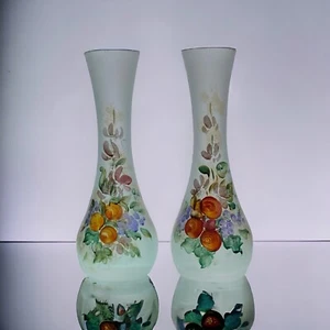 Linea Gipar Frosted Hand-Painted Blown Glass Vase Pair, Italy Signed by Artist - Foto 1 di 10