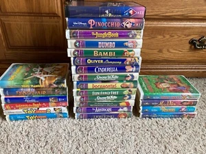Walt Disney VHS Lot 24 Black Diamond Classics Masterpiece Aladdin Dumbo Bambi - Picture 1 of 4