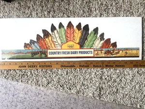 Vintage Original LANDMOLKEREI Indianer Indianer Kopf Kleid Band Hut Schild - Bild 1 von 4