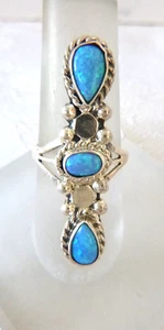 NWT Navajo Andrew Vandever 1.5" Long Opal Ring 925 Sterling Silver Sz 9 - Picture 1 of 5