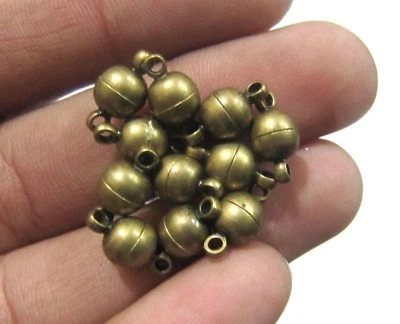 Pack of 10 Pair Magnetic Round Plain Lock Clasp Size 6x10 mm Antique Bronze Tone - Image 1 of 4