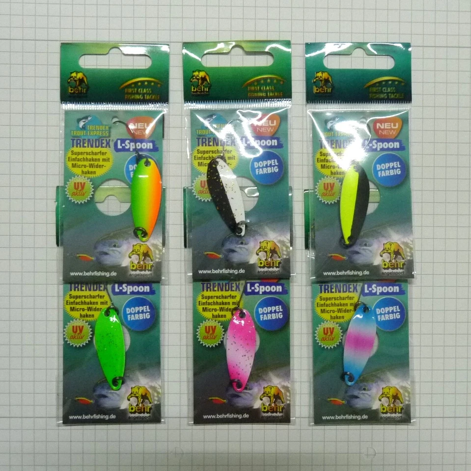 Behr Forellen Blinker Trendex L-Spoon doppelfarbig UV aktiv 3,5 cm, 3 g Barsch - Bild 1 von 1