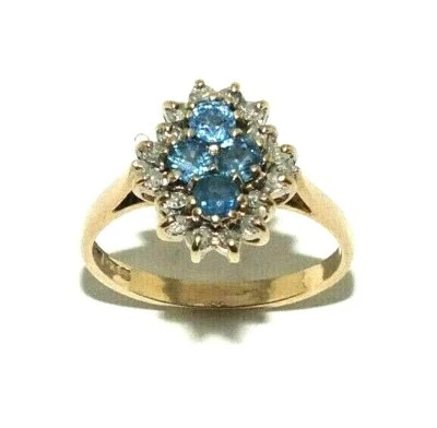 Mujer / Mujer 9ct Anillo Oro Amarillo Set con Diamantes Y Topacio, Talla Ru P - Imagen 1 de 4