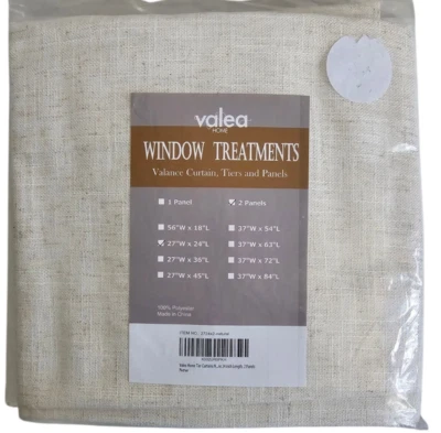 Valea Hogar Lino Cocina Cortina Cenefa 2 Paneles 27"W x 24"L Beige Natural NUEVO Foto 1 de 4