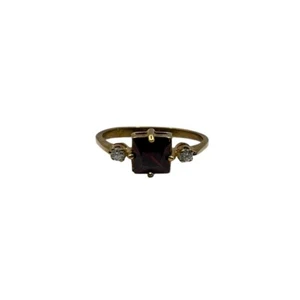 9ct 9k Yellow Gold Created Red Ruby + Cubic Zirconia Ladies Ring Size P1/2. New - Picture 1 of 12