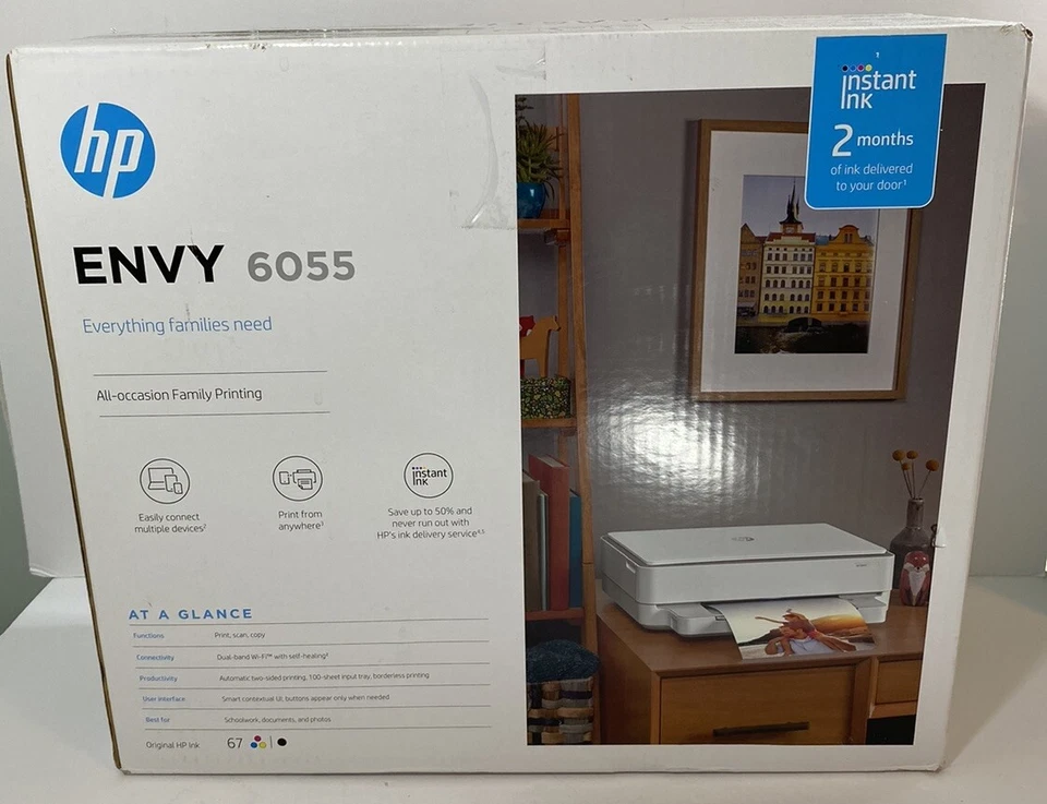 HP ENVY 6055 Thermal Inkjet All-In-One Printer - White Air Print - Image 1 of 4
