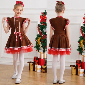 Kids Girls Skirt Party Outfits Birthday Dress Dress Up Festival Gingerbread Man - Picture 1 of 21