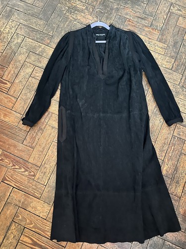 Abito caftano super raro vintage Mario Valentino pelle scamosciata a maniche lunghe UK12