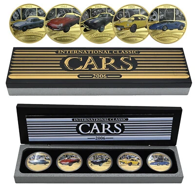TUVALU 2006 5-Coin 1 oz Gold-Plated Silver International Classic CARS Proof Set - Image 1 of 4