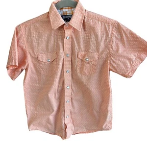 Panhandle Western Pearl Snap Boy’s Orange Patterned Short Sleeve Shirt Size M - Picture 1 of 8