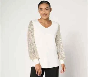 Jingle Belles by Kim Gravel TripleLuxe Knit Dress Sequin Top Cream Large A666753 - Picture 1 of 1