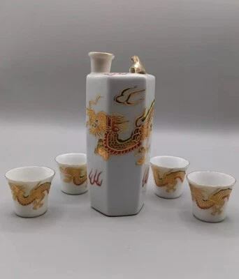 Vintage Handpainted Japanese Dragonware Whistleing Sake Set With Lithopane Cups - Image 1 of 4