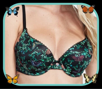 38C 38D Black Butterfly Body by Victorias Secret Perfect Shape PushUP UW Bra - Image 1 of 4