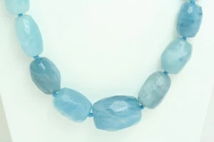 Collana da donna pietre dure Acquamarina naturale e Oro Bianco 18 Kt nuova - Foto 1 di 8
