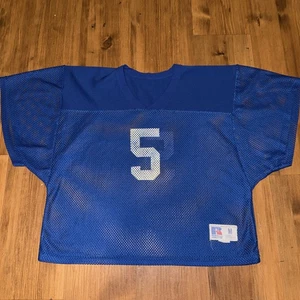 Vintage Football Jersey Russell Size Medium Blue Made in USA 80s Cropped - Imagen 1 de 3
