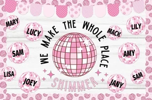 83Pcs Disco Ball Bulletin Board Decoration Set Pink Disco Ball Name Tags WE M... - Picture 1 of 7