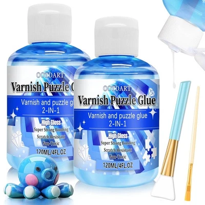 Pegamento para rompecabezas de barniz 2 en 1, pegamento brillante transparente de 120 ml para rompecabezas, incluye  Foto 1 de 4