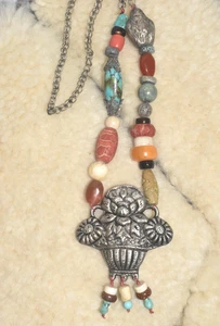 Vintage chinesische Perlen Silber atemberaubende klobige Halskette! - Bild 1 von 9