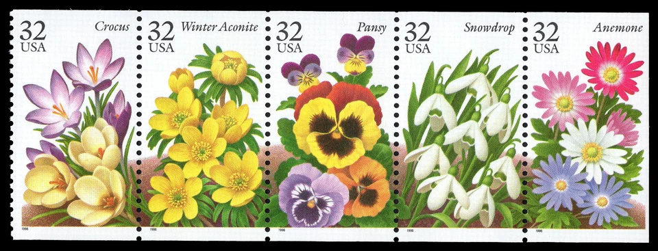 US Scott # 3029a (3025-3029), Garden Flowers, (5) 1996 32¢ Stamps, MNH - Image 1 of 1