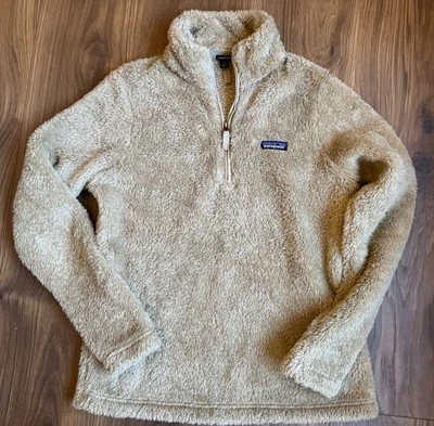 PATAGONIA Los Gatos Mujer 1/4 Cremallera Jersey Grande Tostado Sherpa Vellón Cuello Simulado Foto 1 de 4
