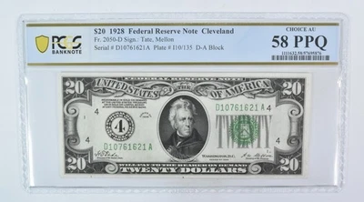 1928 $20 Cleveland OH FRN Fr#2050-D Choice AU 58 PPQ PCGS *5985 - Image 1 of 3