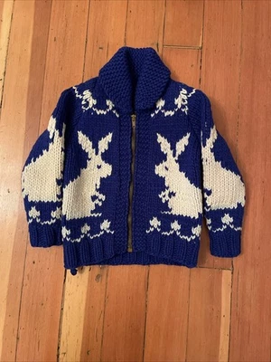 Cárdigan Suéter Bebé Niño Pequeño Vintage Años 70 O Mayores Conejo Tejido a Mano EE. UU. Foto 1 de 4
