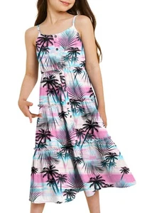 Tropical Dresses for Girls Sleeveless Spaghetti Strap Hawaiian Dress Girl Sum... - Picture 1 of 7