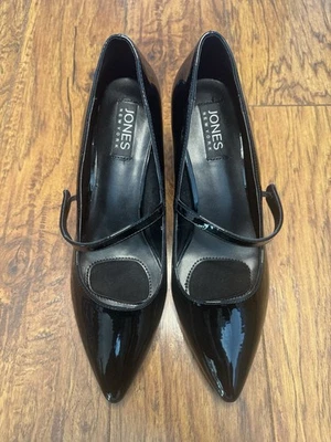 Jones New York Women’s Black Patent Leather Pointed Toe Heels Gold Acent Sz 9.5M - Image 1 of 4