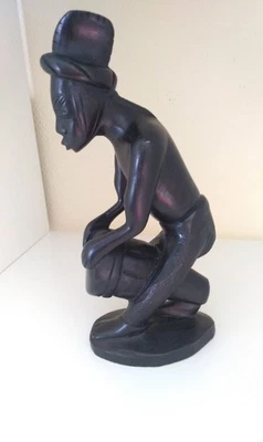 Statuette Homme Joueur Percussion En Bois d'Ébène - Art Africain - Photo 1/4