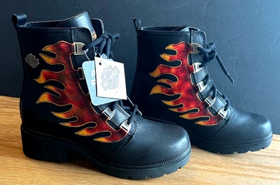 Womens HARLEY DAVIDSON Leather Flame Boots 84211 Combat Motorcycle Biker 9 NWT - Image 1 of 4