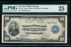 AC Fr 813 1915 $10 Federal Reserve Bank Note Chicago PMG 25 comment - Picture 1 of 2
