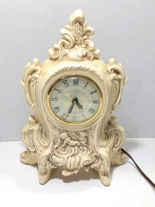 Vintage Lanshire Porcelain Mantle Table Clock Ivory Holland Mold NON WORKING - Picture 1 of 11