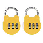 3 Digit Combination Padlock, 3mm Steel Shackle Dia Zinc Alloy Locks Yellow, 2Pcs