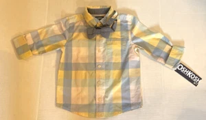 OshKosh Yellow And Blue Plaid Button Down With Bow Tie Size 4t - Picture 1 of 6