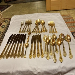 STAINLESS 24K GoldPlated /Rogers, 37 pcs. Assorted patterns HANFORD FORGE - Picture 1 of 7