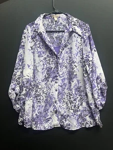 Woman Plus sz 2X Printed 3/4 Sleeves Floral Button up Multi attached tank NWOT - Picture 1 of 9