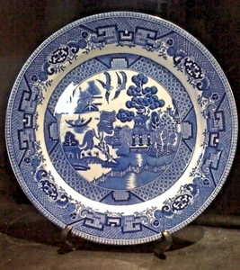 VINTAGE 1930's M R MIDWINTER WILLOW PATTERN DINNER PLATE 10" BLUE & WHITE EXC - Picture 1 of 2