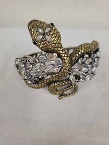 Brazalete con bisagras de serpiente enrollada con flores bronce plata - Imagen 1 de 9